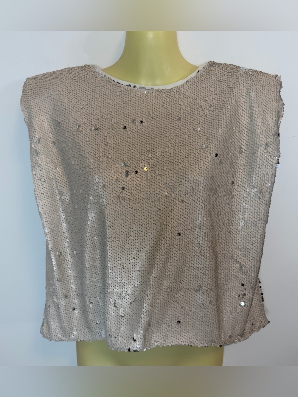 TCEC White and Silver Sequin Boxy Crop Top